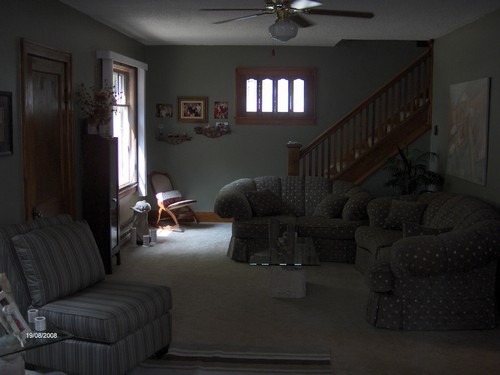 living room with open stairway