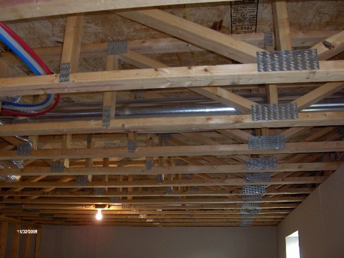 basement roof truss ceiling.