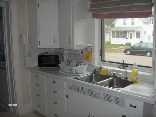 kitchen with white cupboards