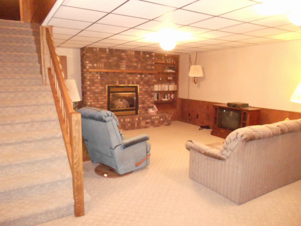 basement family room gas fireplace