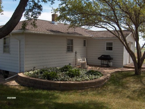 back newly finished landscaping.