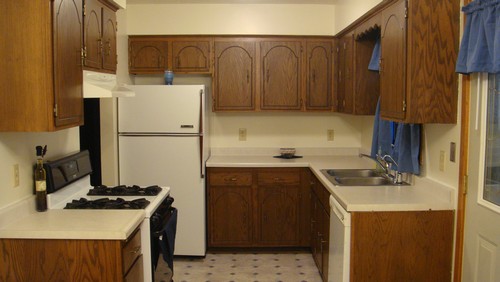 kitchen brand new floors.  beautiful cupboards.