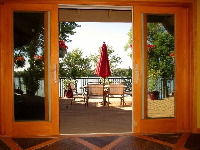 front entry area open to the deck and the lake