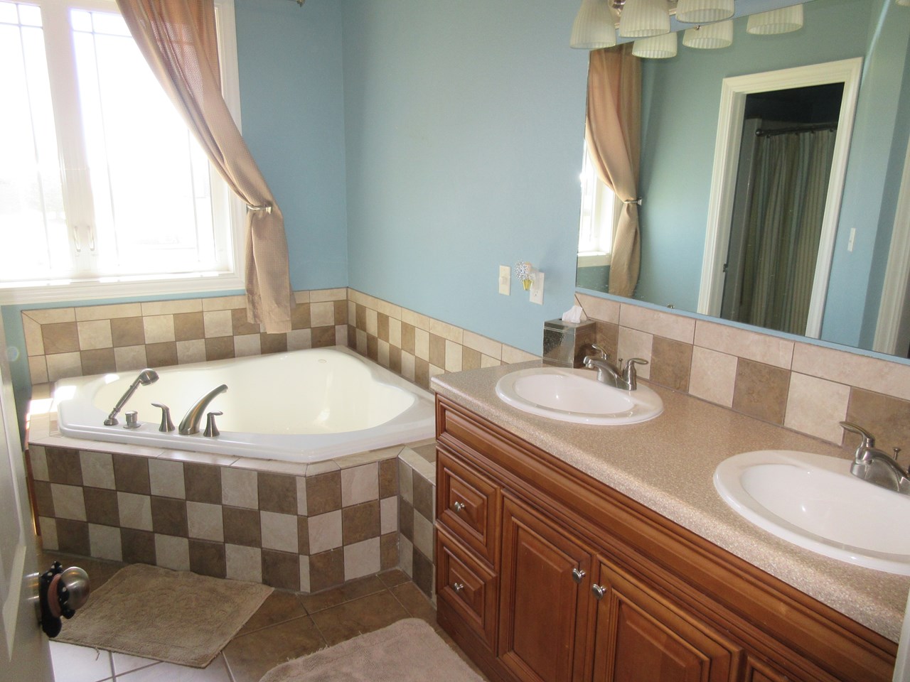 master bathroom dual sink and bubble tub.  seperate room for shower and stool.  walk in closets.
