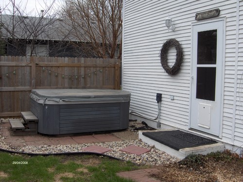 back patio inside the fence.