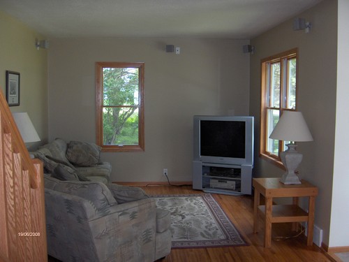 living room open to dining area