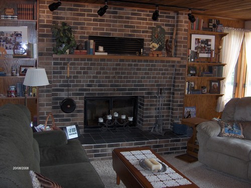 family room with fireplace