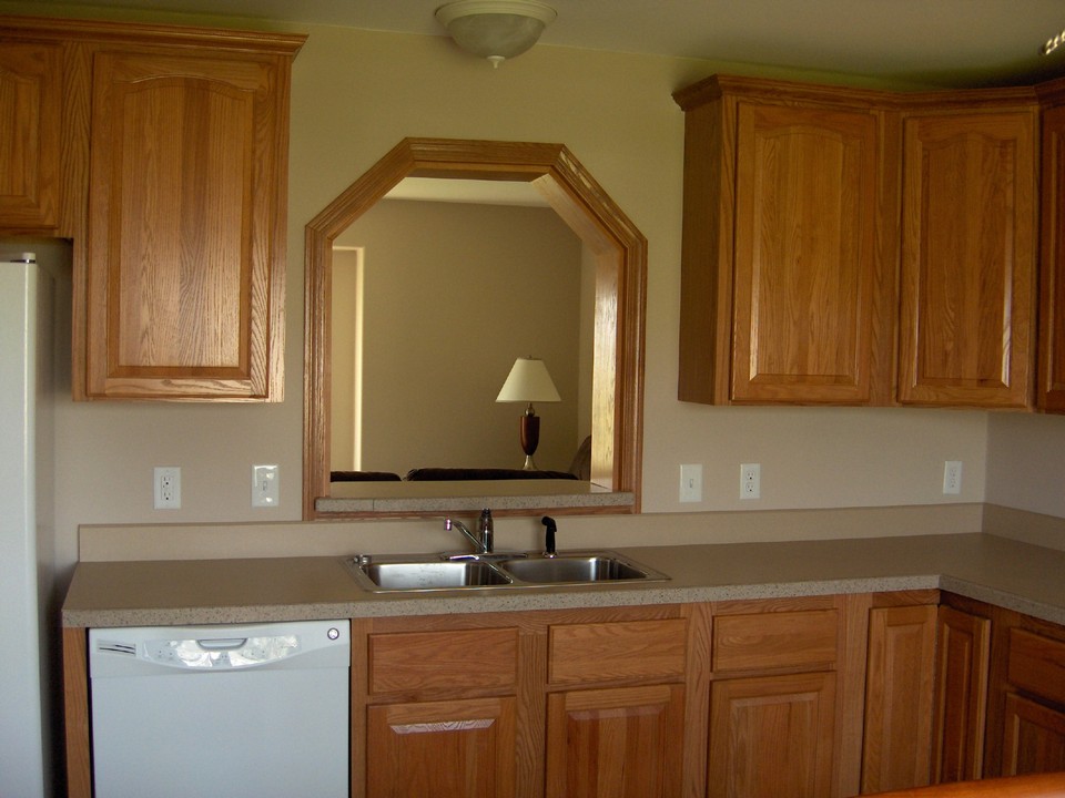 kitchen with pass through window