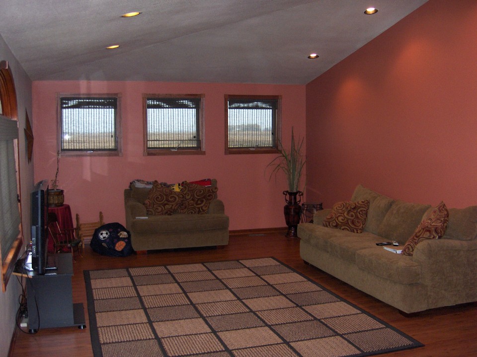 living room lots of windows, vaulted ceilings