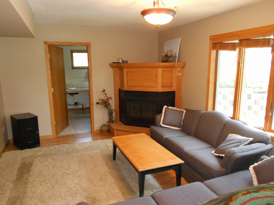family room with gas fireplace