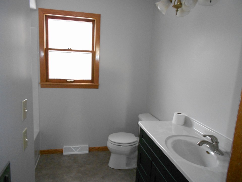 new bathroom new sink, vanity, and toilet along with plumbing, paint, and floor