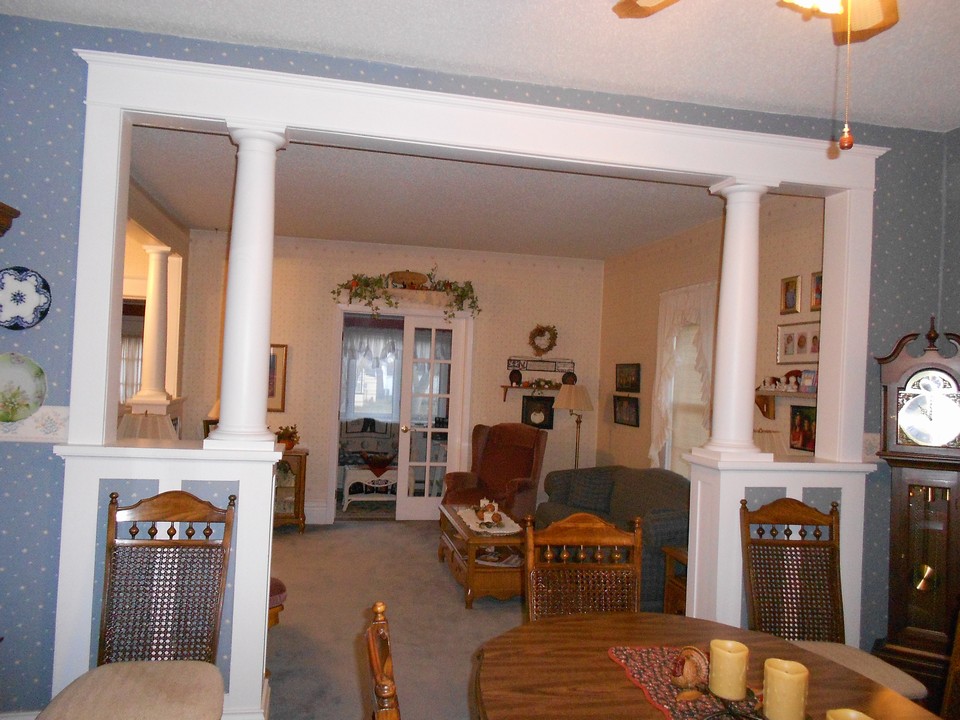 open plan from dining room to living room