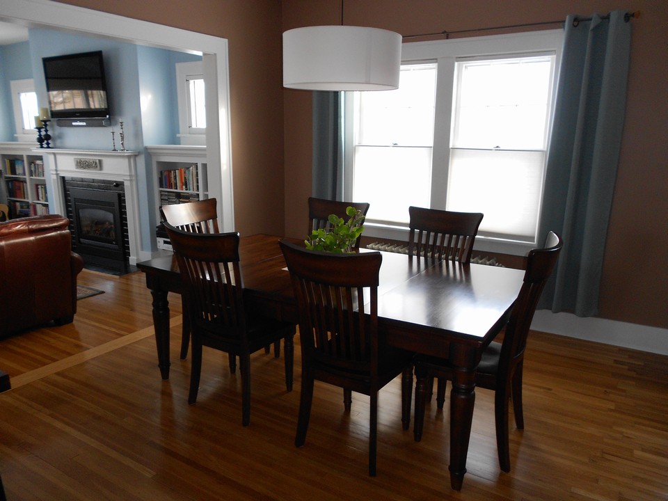 dining room hardwood floors, open to the living room