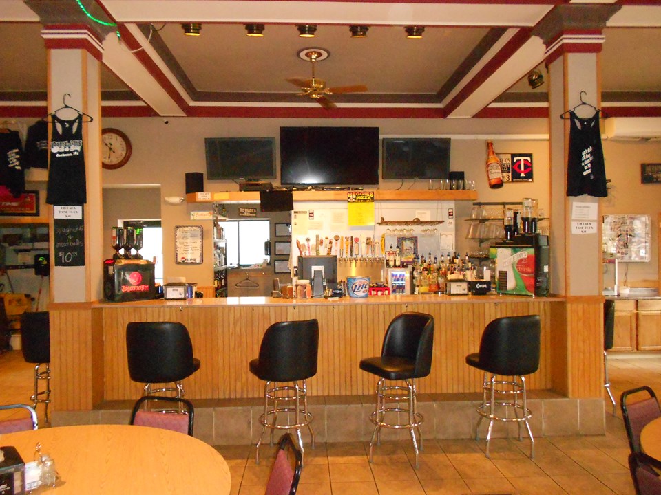 bar high 13 foot ceilings.  3 of the 5 tvs.  walk in cooler and lots of taps.