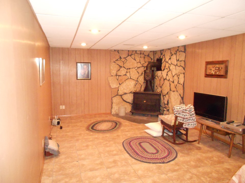 family room in basement
