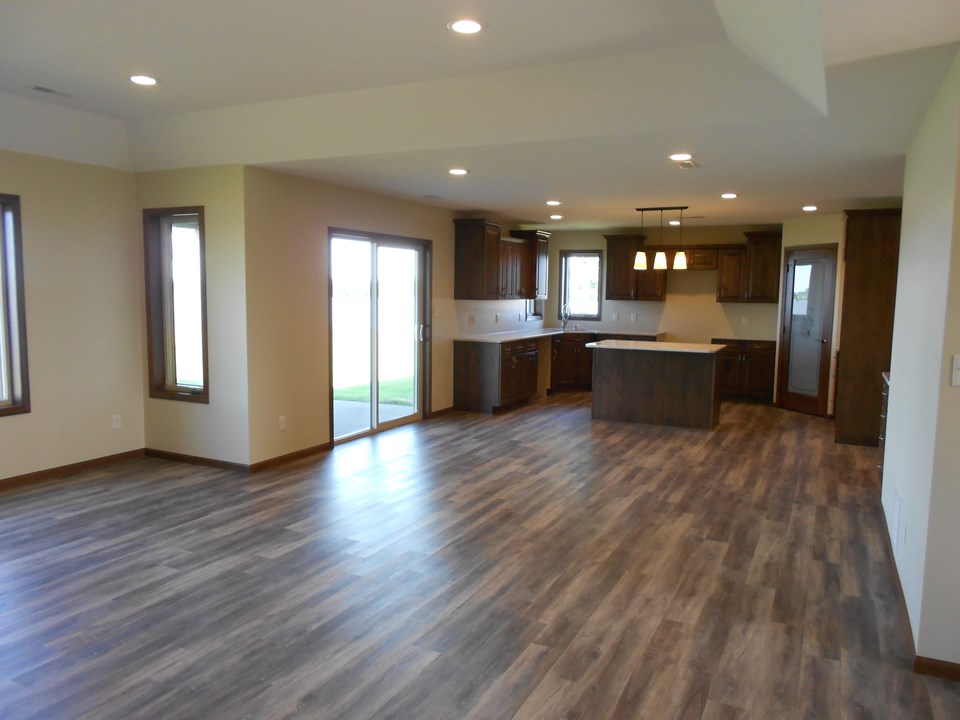 kitchen, dining area, living room