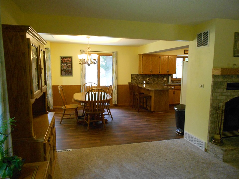 dining area and kitchen from the living room with that wall removed, the floorplan flows very smoothly.