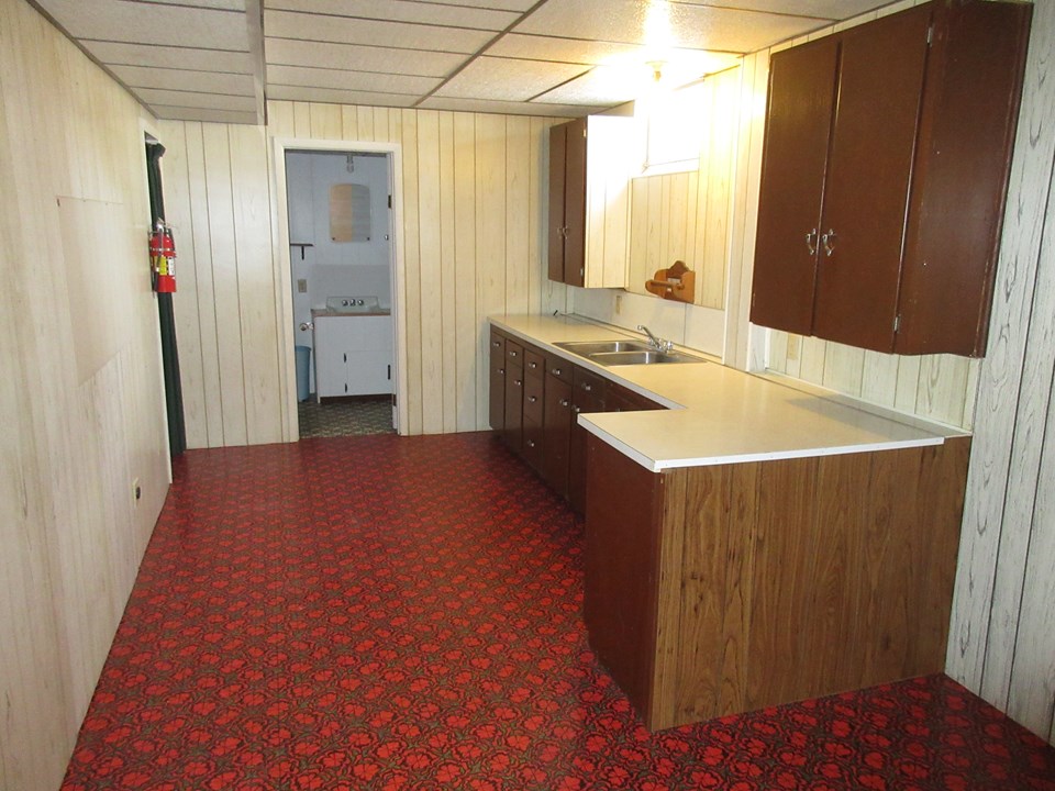 basement kitchen and bathroom