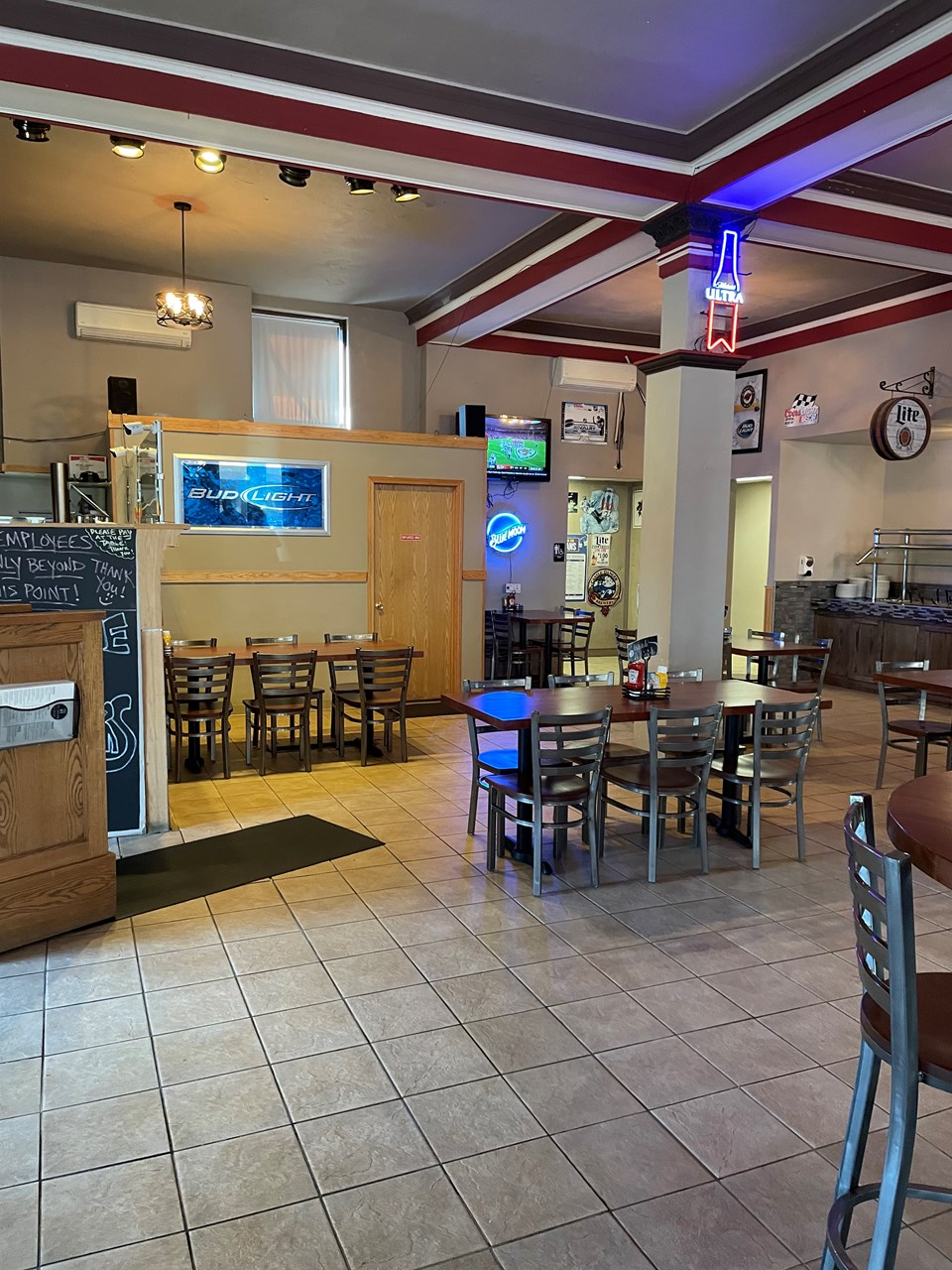 new tables and chairs bathrooms and salad bar