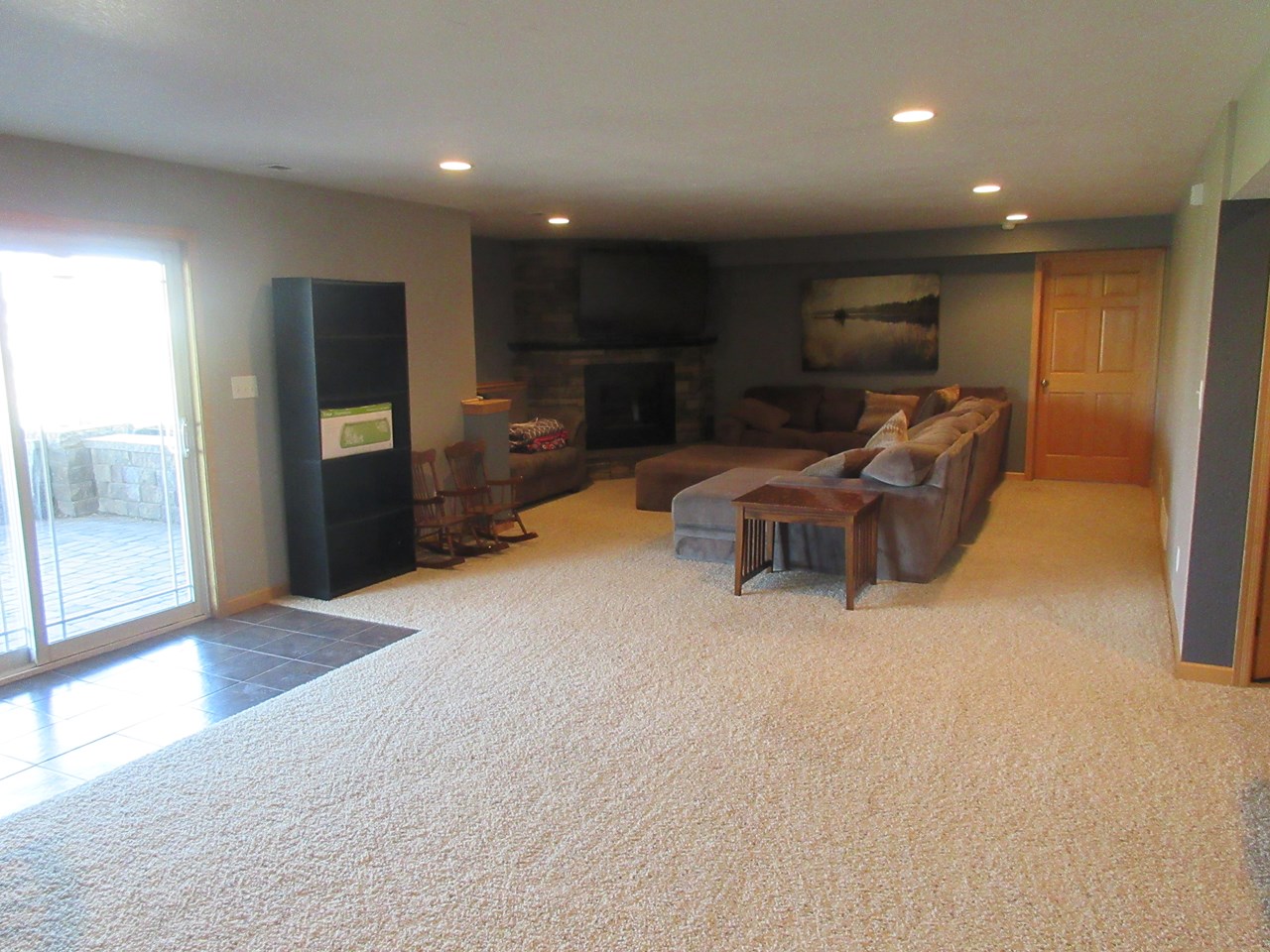 family room in basement kozy heat gas fireplace