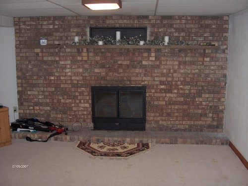 basement wood burning fireplace.